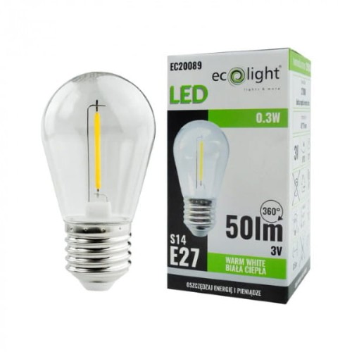 Żarówka LED KULKA filament E27 0,3W 3V ciepła biała - do girland solarnych
