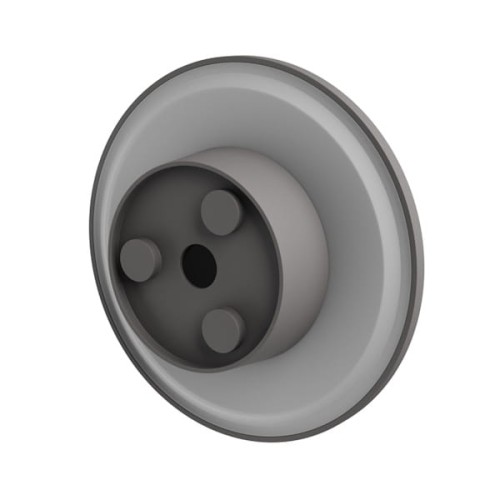 Okrągła oprawa PIATTA 9W 230V IP44 w kolorze szarym, o średnicy 120 mm i wysokości 47 mm. Z przodu widoczne trzy otwory montażowe oraz centralny otwór. Produkt przeznaczony do użytku zewnętrznego, odporny na wodę i kurz.