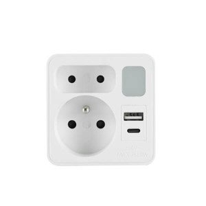 Rozgałęźnik podwójny + ładowarka USB-A, USB-C z lampką nocną - W-72022