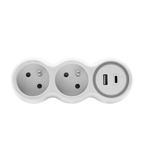Rozgałęźnik podwójny + ładowarka USB-A, USB-C - W-72007