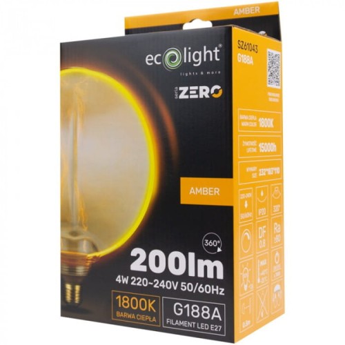 Żarówka LED bursztyn E27 4W fi 188 ciepła biała 1800K - SZ61043