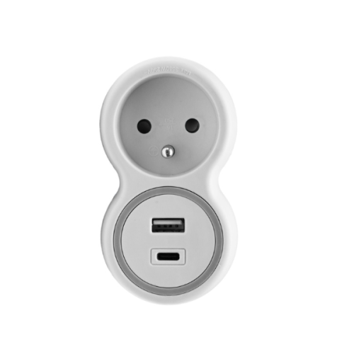 Rozgałęźnik pojedynczy + ładowarka USB-A, USB-C - W-72006