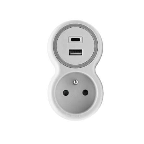 Rozgałęźnik pojedynczy + ładowarka USB-A, USB-C - W-72006