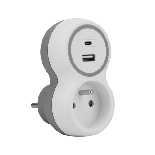 Rozgałęźnik pojedynczy + ładowarka USB-A, USB-C - W-72006