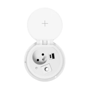 Gniazdo meblowe wpuszczane w blat z ładowarką indukcyjną, ładowarką USB i przewodem 1,8m - OR-GM-9015/W