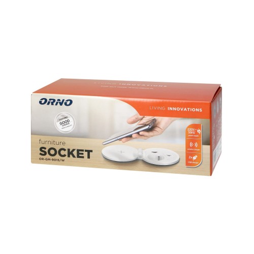 Gniazdo meblowe wpuszczane w blat z ładowarką indukcyjną, ładowarką USB i przewodem 1,8m - OR-GM-9015/W