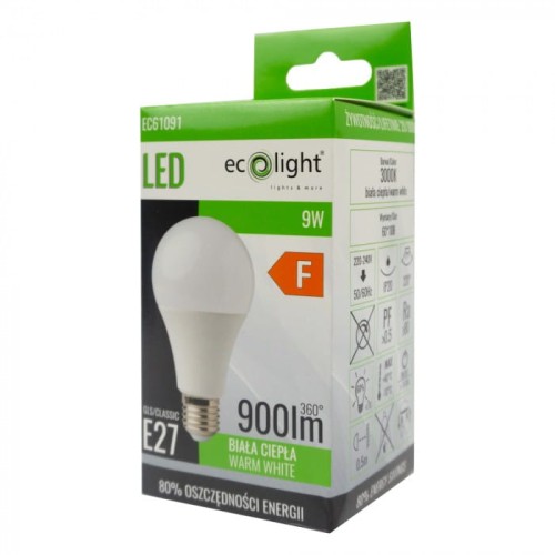 Żarówka LED E27 GLS 9W ciepła biała (ww) - EC61091