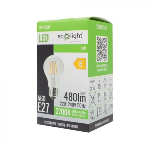 Żarówka LED filament E27 4W ciepła biała - EC61090