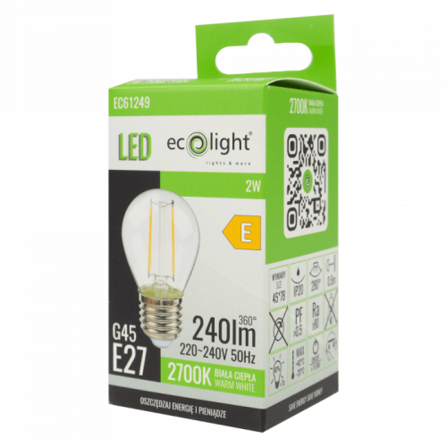 Żarówka LED kulka E27 2W ciepła biała - EC61249
