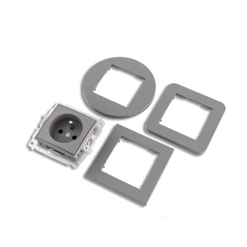 Karlik MINI Gniazdo pojedyncze z uziemieniem srebrny metalik - 7MGP-1ZP