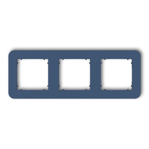 Ramka potrójna Karlik MINI w kolorze navy blue, z zaokrąglonymi krawędziami, z trzema otworami na zdjęcia. Produkt przedstawiony z przodu, na białym tle, z widocznymi mocowaniami. Idealna do dekoracji wnętrz.