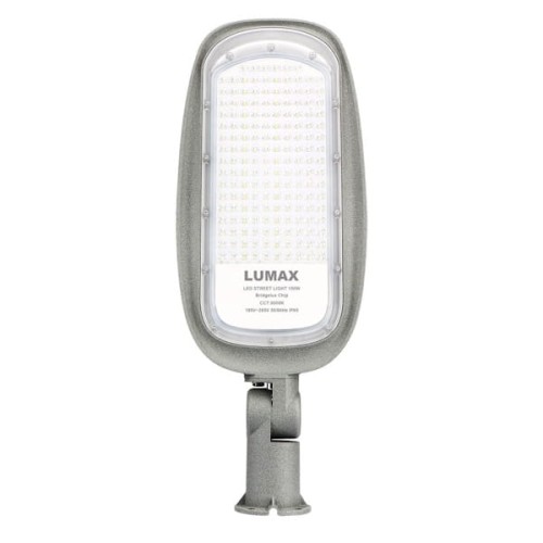 Lampa uliczna RXA 60W z zimnym białym światłem o mocy 7800LM, obudowa w kolorze szarym z przezroczystym kloszem. Uchwyt montażowy umożliwiający łatwe zamocowanie. Wodoodporność IP65 zapewnia trwałość w różnych warunkach atmosferycznych.