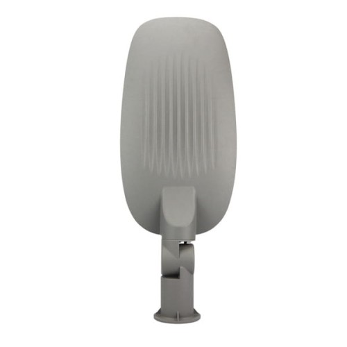 Lampa uliczna RX2 100W 15000LM w kolorze szarym, z prostokątną głowicą o rowkowanej fakturze. Ujęcie z tyłu, ukazujące mocowanie. Przeznaczona do oświetlenia przestrzeni publicznych.