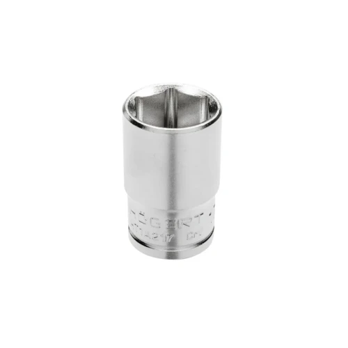 Nasadka sześciokątna 1/2“, 36 mm, wykonana z stali CrV. Zbliżenie na metaliczną powierzchnię, z widocznymi szczelinami sześciokątnymi wewnątrz. Produkt leży na białym tle, z wyraźnym oznaczeniem na korpusie.