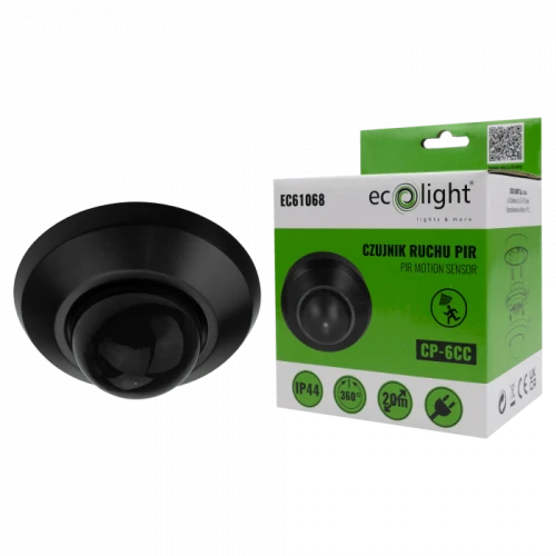 Czujnik ruchu 360 stopni IP44 czarny - CP-6CC 