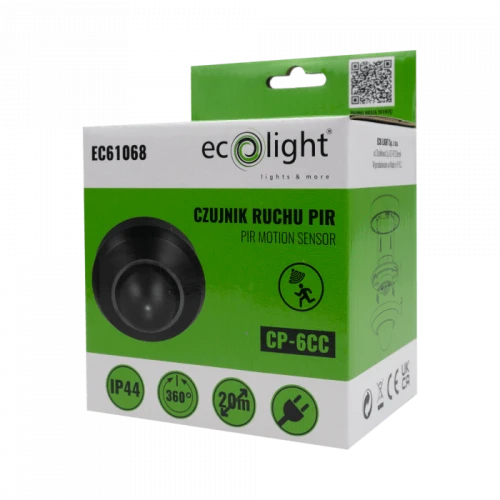 Czujnik ruchu 360 stopni IP44 czarny - CP-6CC 