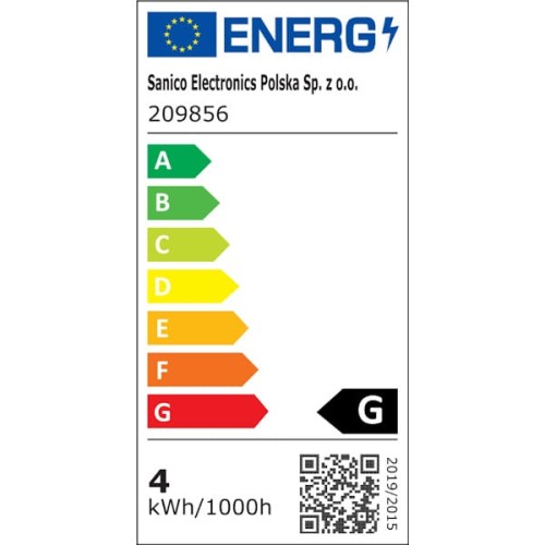 Żarówka LED GU10 3,5W o ciepłym świetle, z mleczną szybą. Posiada standardowy kształt GU10, zapewniając równomierne rozproszenie światła. Oznaczenie energetyczne G, zużycie 4 kWh/1000h.
