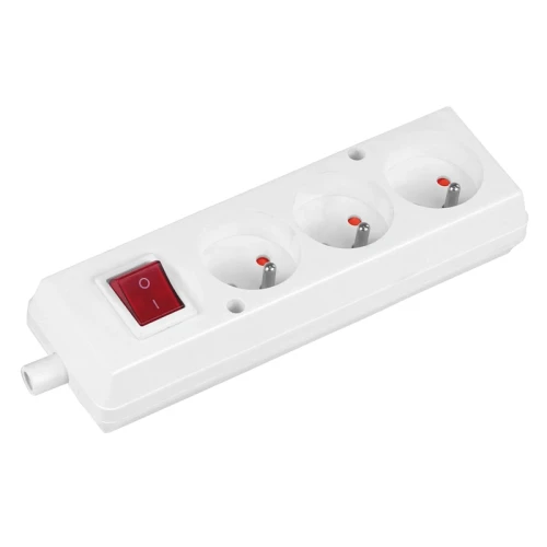 Gniazdo wtyczkowe przenośne potrójne z wyłącznikiem z uziemieniem rozbieralne białe - Plastrol T-10486