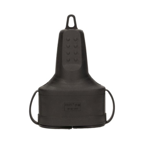 Podwójne gniazdo hermetyczne Orno OR-AE-13117 w kolorze czarnym. Produkt z wyraźnym logo, o zaokrąglonym kształcie, z uchwytami po bokach. Przeznaczone do zastosowań zewnętrznych, z wysoką odpornością na warunki atmosferyczne.