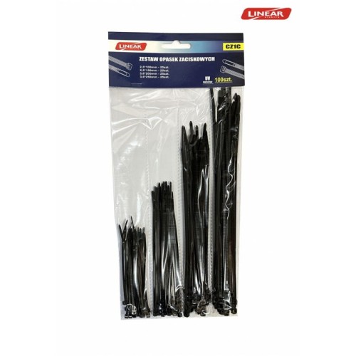 Zestaw opasek zaciskowych 100x2,5; 150x2,5; 200x2,5; 250x2,5 czarne 100szt.