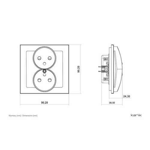 Karlik Deco Gniazdo podwójne z uziemieniem czarny mat - 12DGPR-2ZP