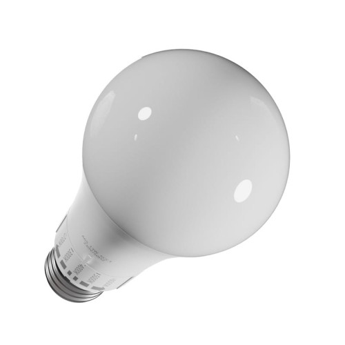 Żarówka LED E27 13W CCT w kształcie kulistym, z białą, gładką obudową. Ujęcie z góry, ukazujące gwint E27 oraz oznaczenia na korpusie. Produkt przeznaczony do zmiany barwy światła, idealny do różnych zastosowań oświetleniowych.
