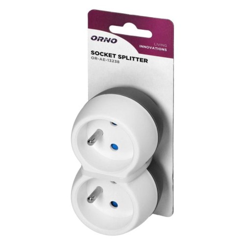 Rozgałęźnik podwójny 2x2P+Z, biało-szary - OR-AE-13238