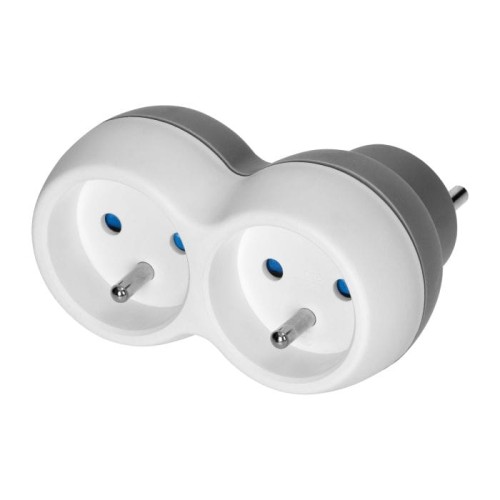 Rozgałęźnik podwójny 2x2P+Z, biało-szary - OR-AE-13238
