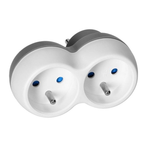 Rozgałęźnik podwójny 2x2P+Z, biało-szary - OR-AE-13238