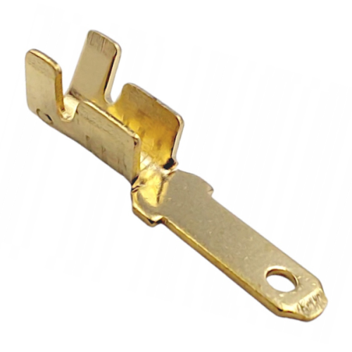 Nieizolowana nasuwka konektorowa 6,3x0,8 mm, wykonana z miedzi, z zatrzaskiem. Widoczna z boku, w kolorze złotym, z otworem do mocowania. Przeznaczona do przewodów o przekroju 1-2,5 mm². Pakowana w zestawie 10 sztuk.