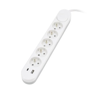 Przedłużacz NB 5x2P+Z +wył.+ USB C+A 2m biały