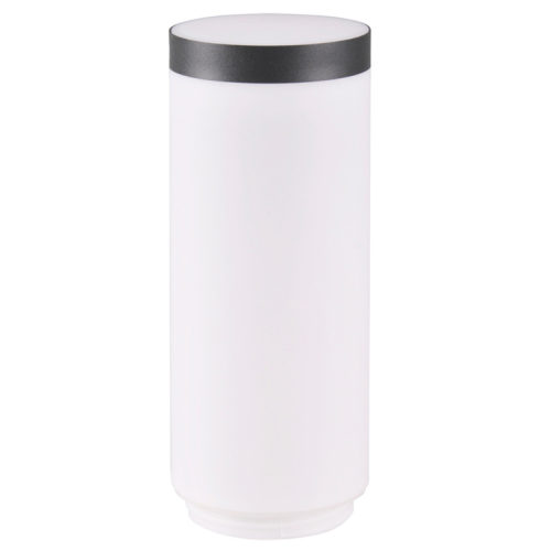 Klosz do lampy Oslo Goldlux 305220, cylindryczny, wykonany z matowego białego materiału, z czarnym obrzeżem u góry. Produkt stoi w pionie, prezentując prosty, nowoczesny design, idealny do różnorodnych aranżacji wnętrz.