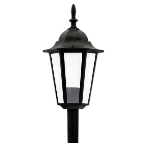 Lampa ogrodowa słupek LIGURIA o wysokości 96,5 cm, w kolorze czarnym. Posiada szklane ścianki w formie prostokątów i ozdobny element na górze. Ujęcie frontalne, produkt stojący, na jednolitym tle.