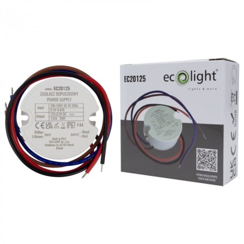 Zasilacz do puszki fi60 1,67A 20W 12V IP67 - EC20125