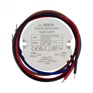 Zasilacz do puszki fi60 1,67A 20W 12V IP67 - EC20125