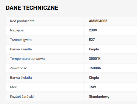 Żarówka LED E27 A65 15W ciepła biała (ww) - AMM04005