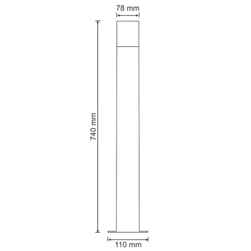 Lampa ogrodowa stojąca New York o wysokości 74 cm, w kolorze grafitowym. Rysunek techniczny.