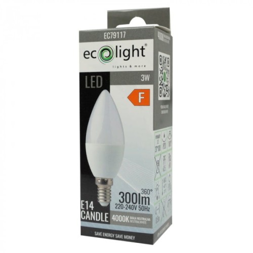 Żarówka LED ŚWIECZKA E14 3W neutralna biała (nw) - Ecolight EC79117