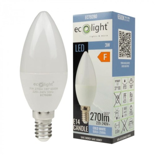 Żarówka LED ŚWIECZKA E14 3W zimny biały (cw) - Ecolight EC79280