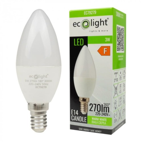 Żarówka LED ŚWIECZKA E14 3W ciepła biała (ww) - Ecolight EC79279
