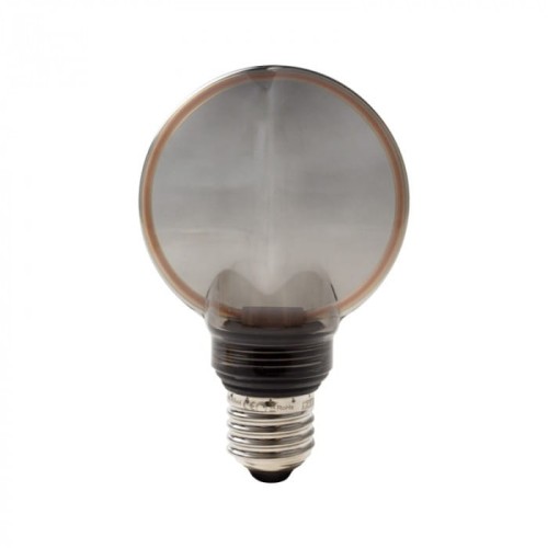 Żarówka LED dymiona E27 4W, o średnicy 80 mm, w kształcie kulki. Szklana obudowa w odcieniu dymionym, gwint E27, kolor światła ciepły (1800K). Widok frontalny, produkt stojący.
