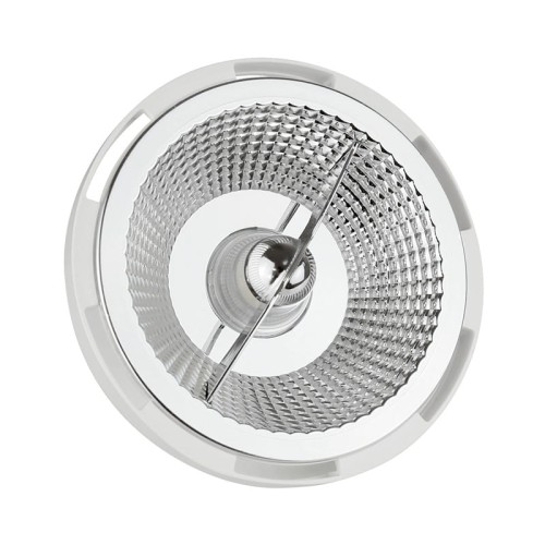 Żarówka LED GU10 10W SMD w neutralnej białej barwie, z metalowym odbłyśnikiem i teksturowanym wnętrzem, widoczna z góry. Kształt okrągły, z wyraźnymi detalami mocowania. Idealna do oświetlenia punktowego.
