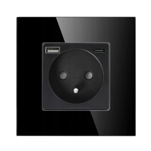 Gniazdo kompletne pojedyncze 2P+Z, USB-A + USB-C, max. 20W czarne