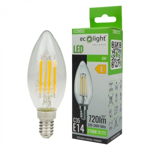 Żarówka LED filament ŚWIECZKA E14 6W ciepła biała (ww) - Ecolight EC20053