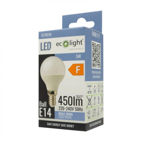 Żarówka LED KULKA E14 5W zimna biała (cw)