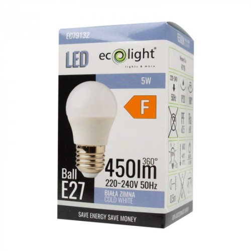 Żarówka LED Kulka E27 5W biała zimna (nw) - EC79132