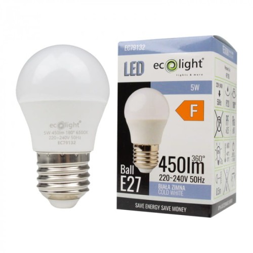 Żarówka LED Kulka E27 5W biała zimna (nw) - EC79132
