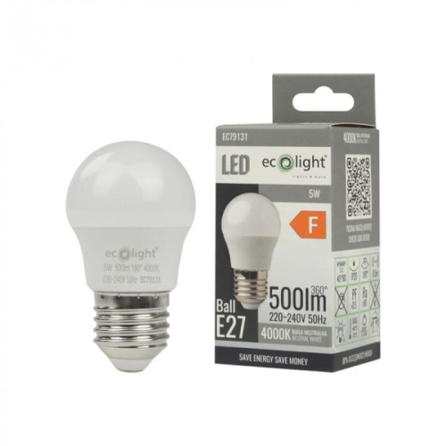 Żarówka LED KULKA E27 5W neutralna biała (nw) - Ecolight EC79131
