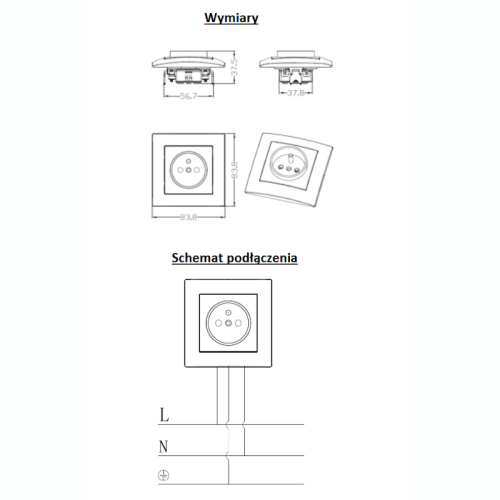 WESA Gniazdo pojedyncze białe z uziemieniem z ramką - VCX LC-13