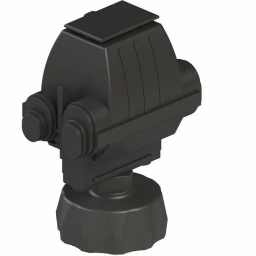Ogranicznik przepięć ETITEC A 660/5/B w kolorze czarnym, z dwustronnym zaciskiem przebijającym AL 16-120. Produkt ma zaokrąglony kształt, z widocznymi przyciskami po bokach oraz prostokątną górną częścią. Ujęcie z przodu, stojący.